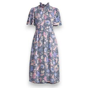 Elegant Floral Midi Dress - Blue and Pink